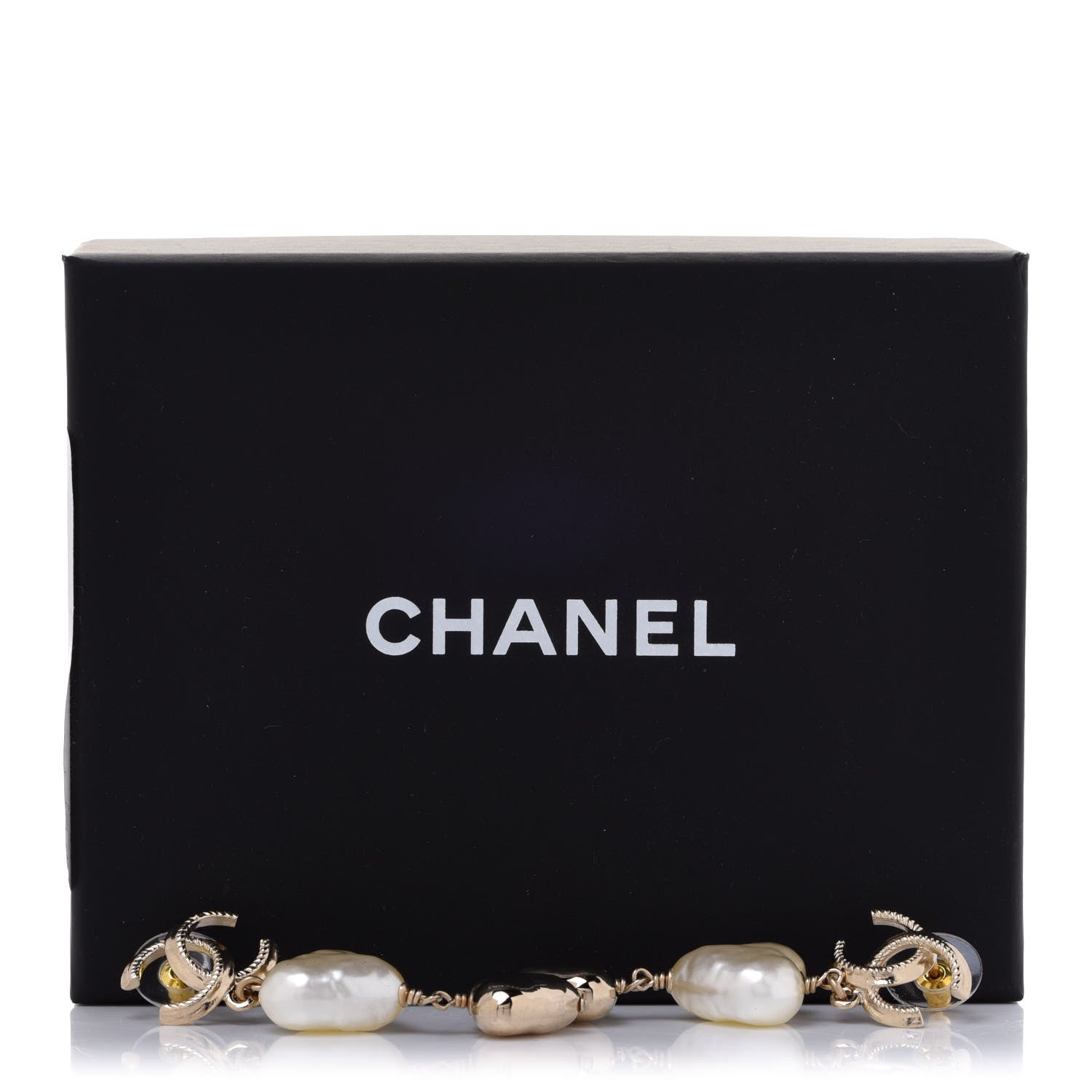 Chanel Pearl CC Double Heart Drop Earrings Gold 5 of 5