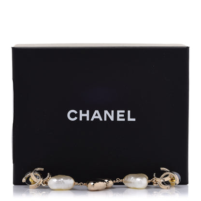 Chanel Pearl CC Double Heart Drop Earrings Gold 5 of 5