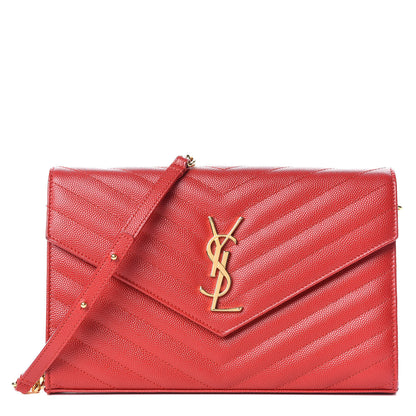 Saint Laurent Grain De Poudre Matelasse Chevron Monogram Chain Wallet New Red 1 of 16