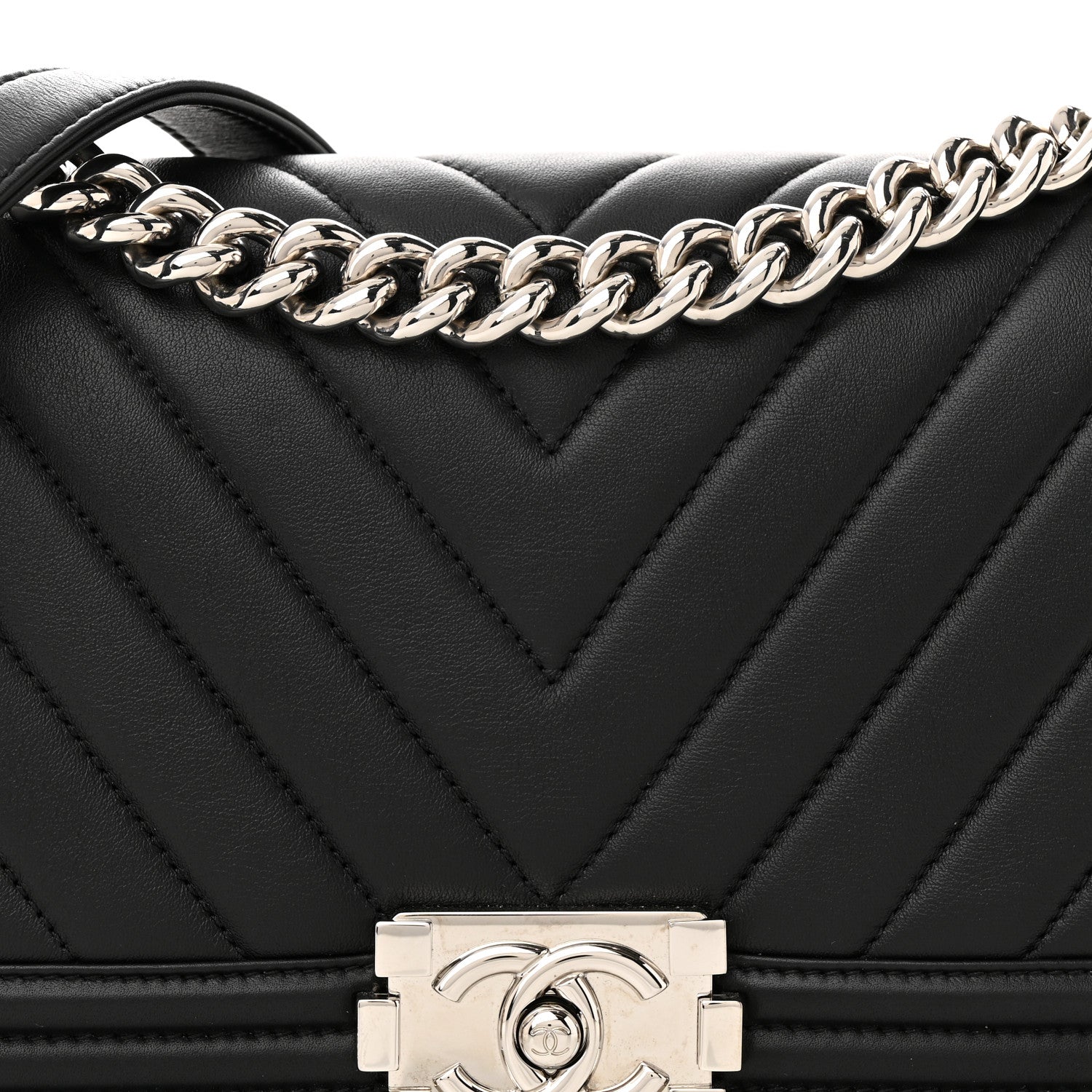 Chanel Calfskin Chevron Quilted Medium Boy Flap Black 8 of 11