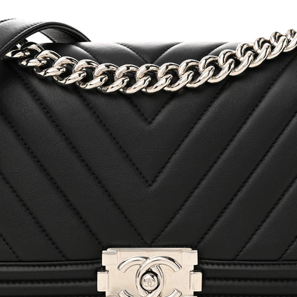 Chanel Calfskin Chevron Quilted Medium Boy Flap Black 8 of 11