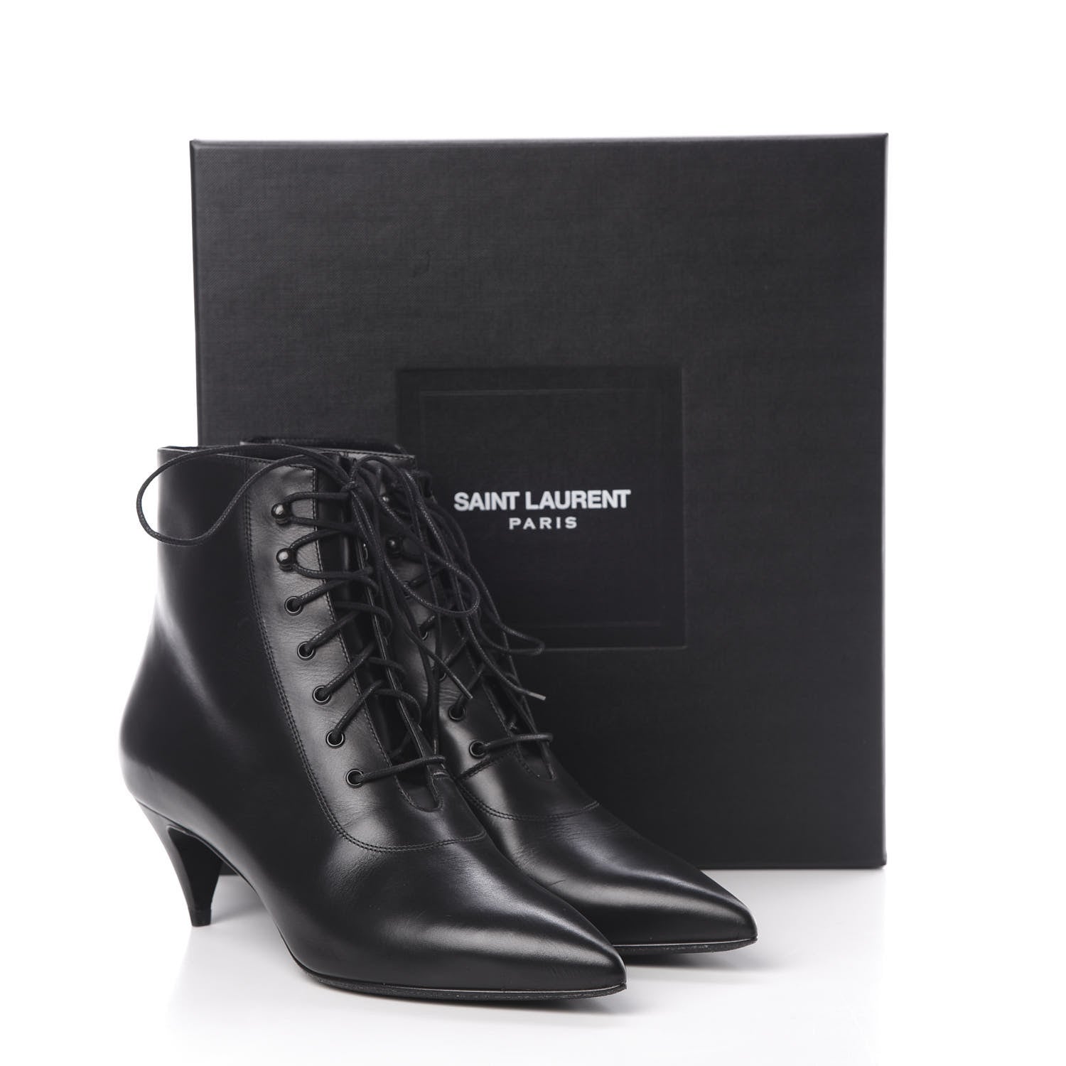 Saint Laurent Calfskin Cat 50 Laced Boots 39 Black 10 of 10