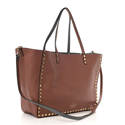 Valentino Garavani Grained Calfskin Medium Rockstud Reversible Tote Dark Rose Grey 4 of 22