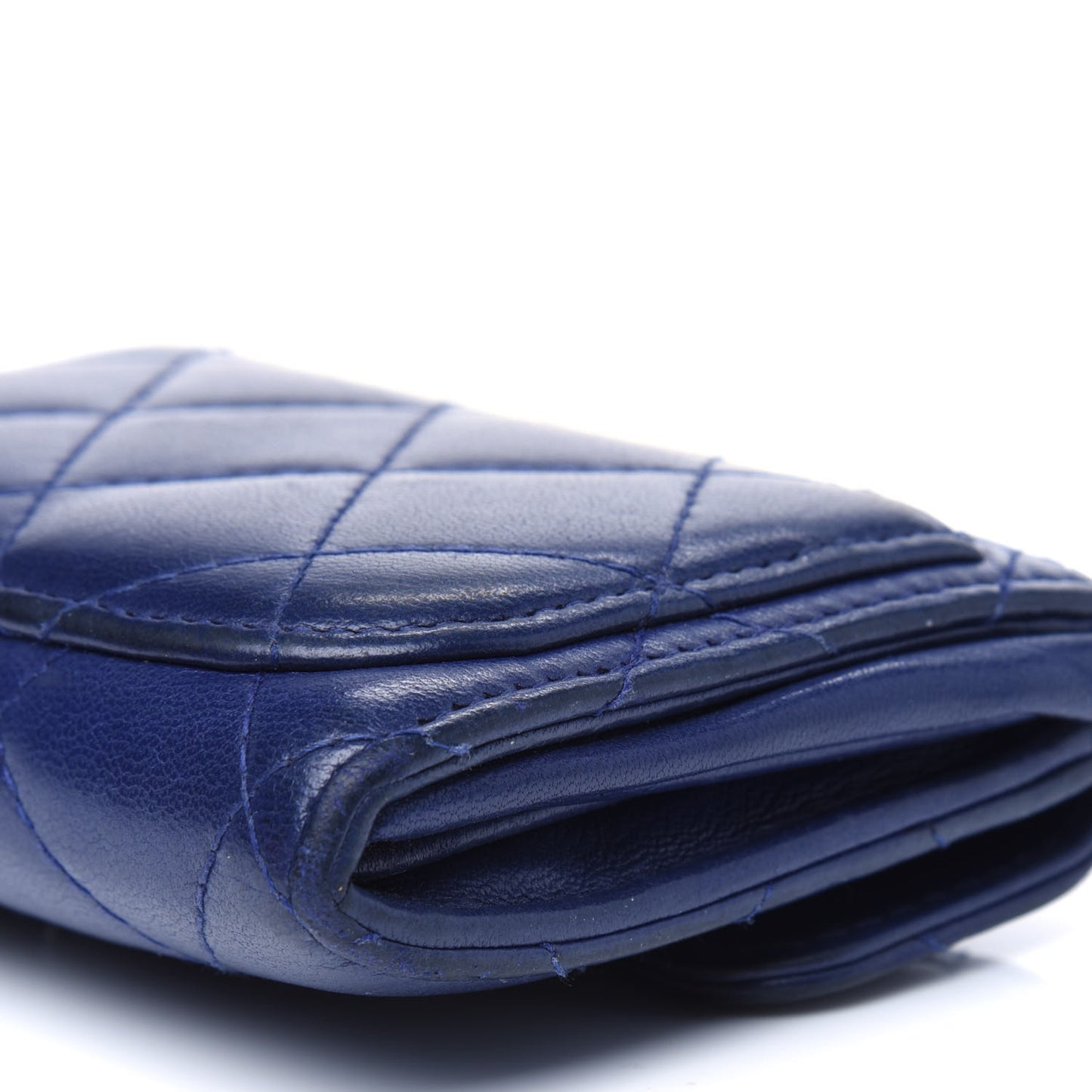 Lambskin Quilted Flap Card Holder Wallet Blue