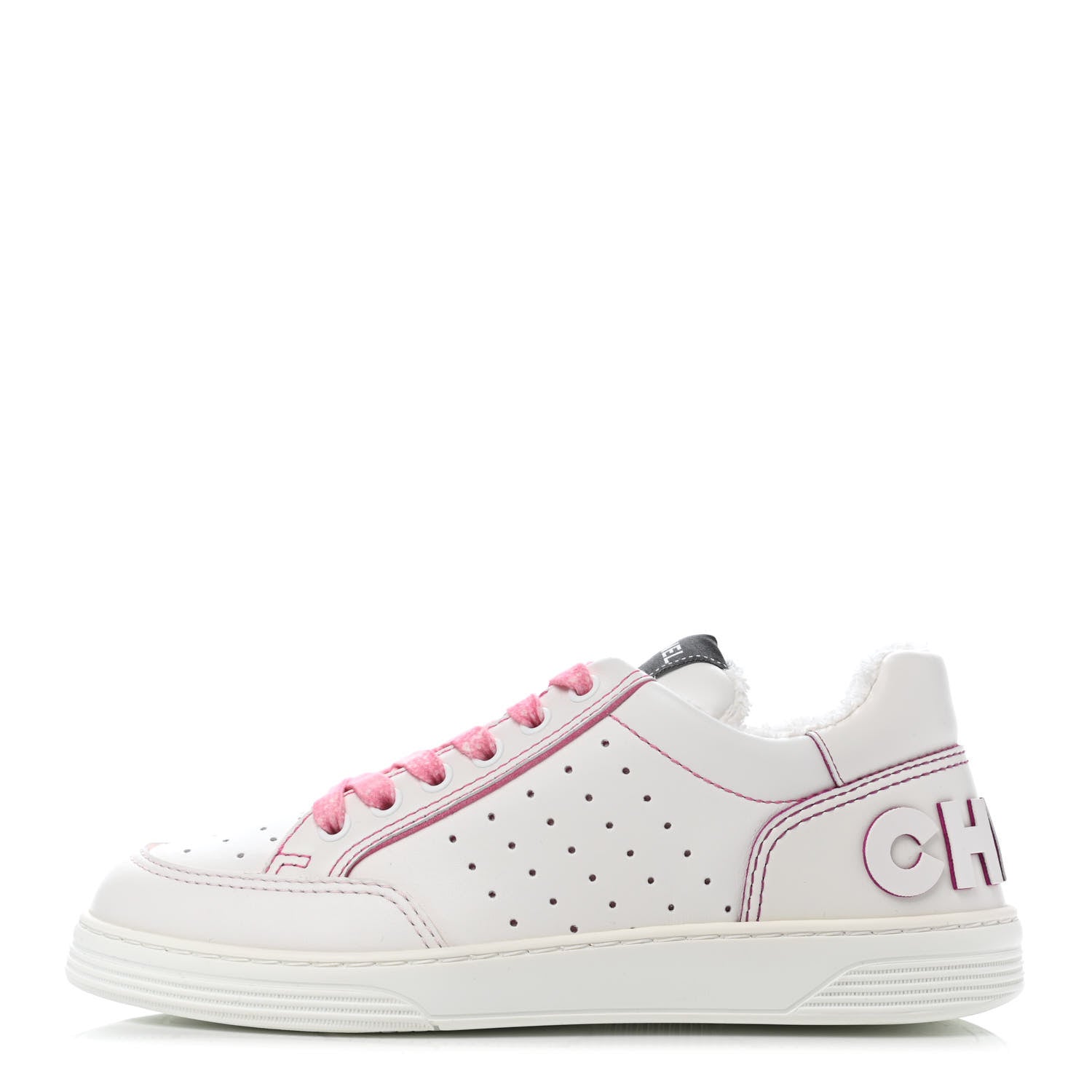 Chanel Calfskin Womens Logo Sneakers 37.5 White Pink 1 of 4