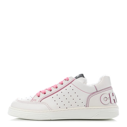 Chanel Calfskin Womens Logo Sneakers 37.5 White Pink 1 of 4