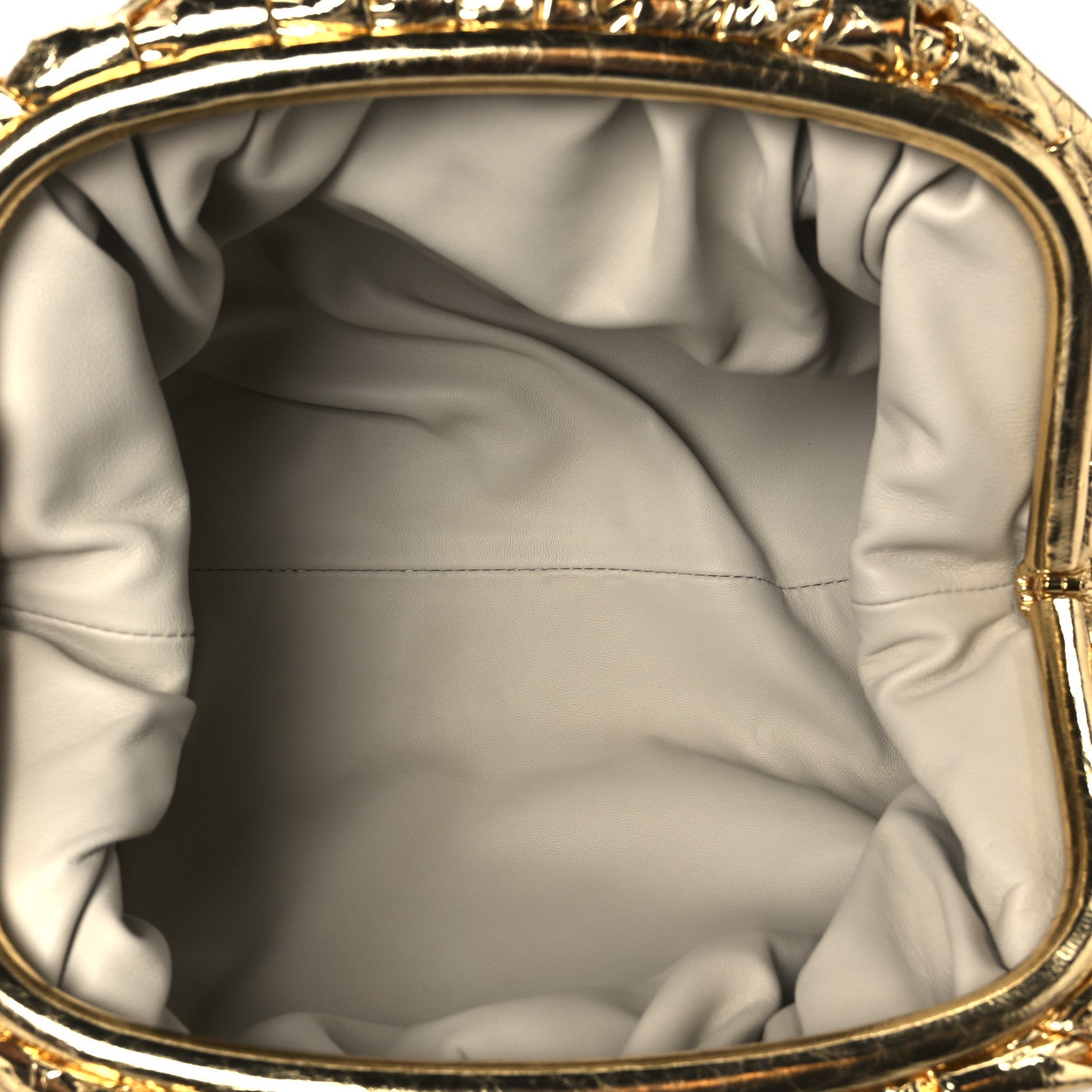 Bottega Veneta Metallic Crinkled Lambskin The Pouch Oversized Clutch Oro 5 of 11