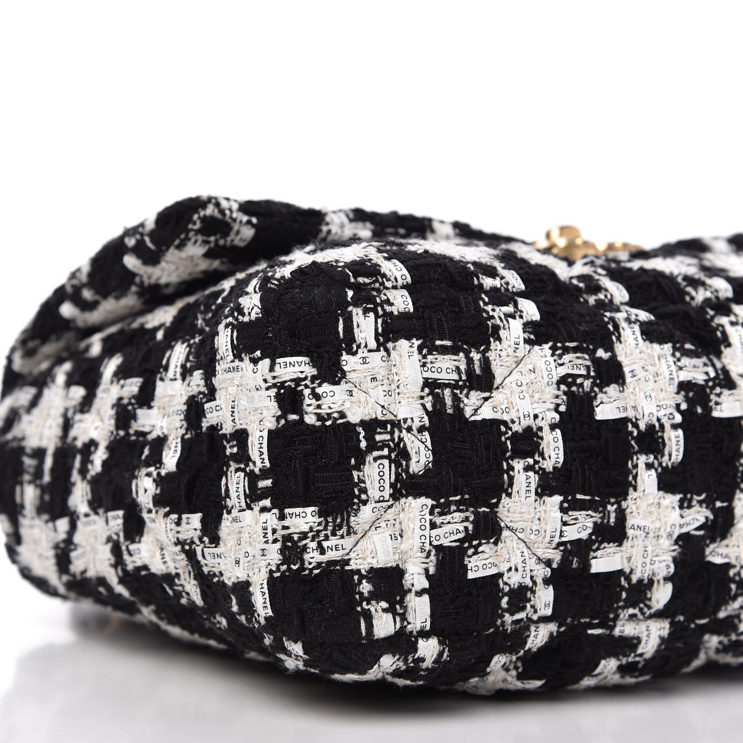 Chanel Tweed Quilted Large Chanel 19 Flap Black Ecru White 6 of 11