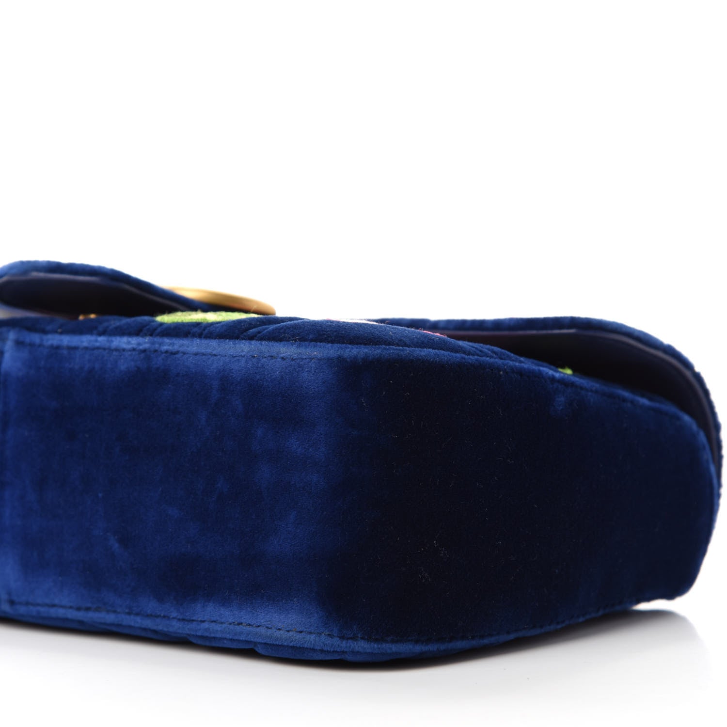 Gucci Velvet Matelasse Deer Embroidered Small GG Marmont Shoulder Bag Cobalt 7 of 11