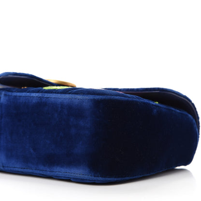 Gucci Velvet Matelasse Deer Embroidered Small GG Marmont Shoulder Bag Cobalt 7 of 11