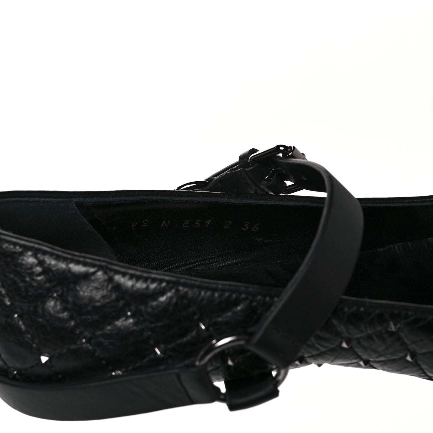 Crackled Lambskin Rockstud Spike Captoe Ballerina Flats 36 Black