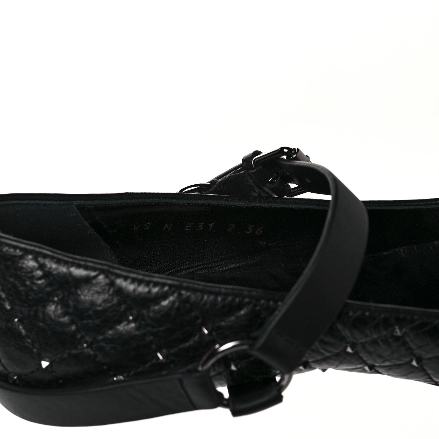 Valentino Garavani Crackled Lambskin Rockstud Spike Captoe Ballerina Flats 36 Black 8 of 9