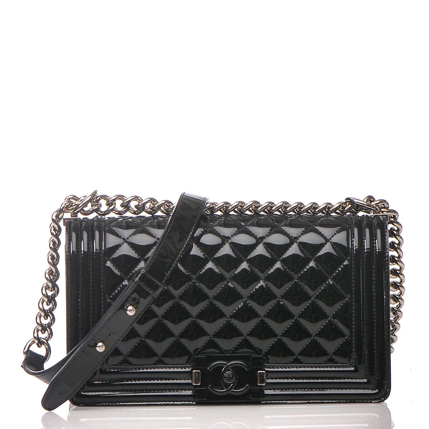 Chanel Patent Calfskin Quilted Medium Plexiglass Boy Flap Black 1 of 9