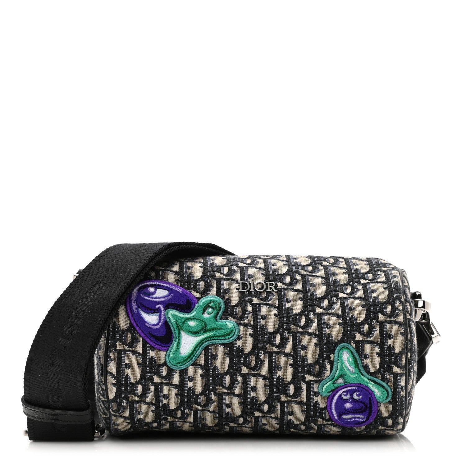Christian Dior X KENNY SCHARF Oblique Canvas Embroidered Patches Roller Messenger Bag Charcoal 1 of 10
