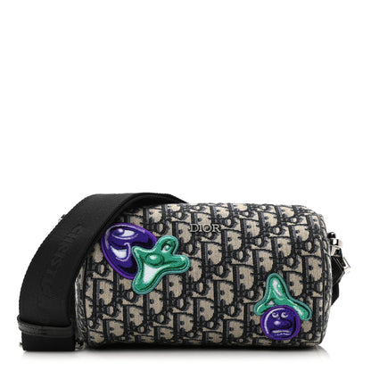Christian Dior X KENNY SCHARF Oblique Canvas Embroidered Patches Roller Messenger Bag Charcoal 1 of 10