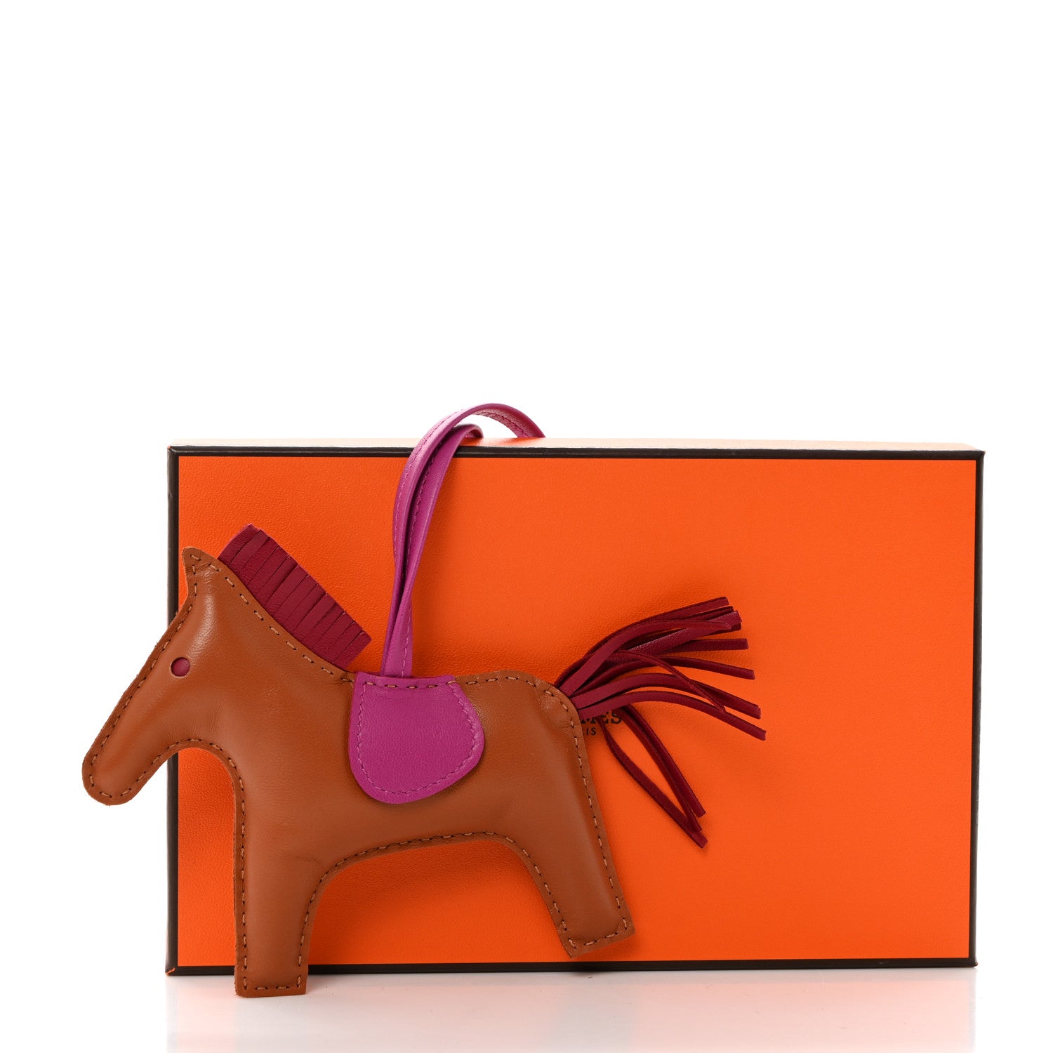 Hermes Milo Lambskin Grigri Rodeo Horse Bag Charm MM Gold Rubis Rose Pourpre 5 of 5