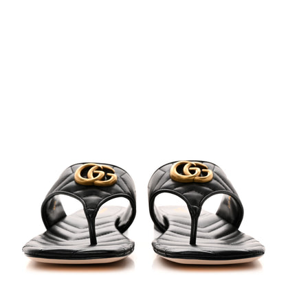 Gucci Nappa Charlotte Double G Marmont Thong Sandals 39 Black 2 of 9