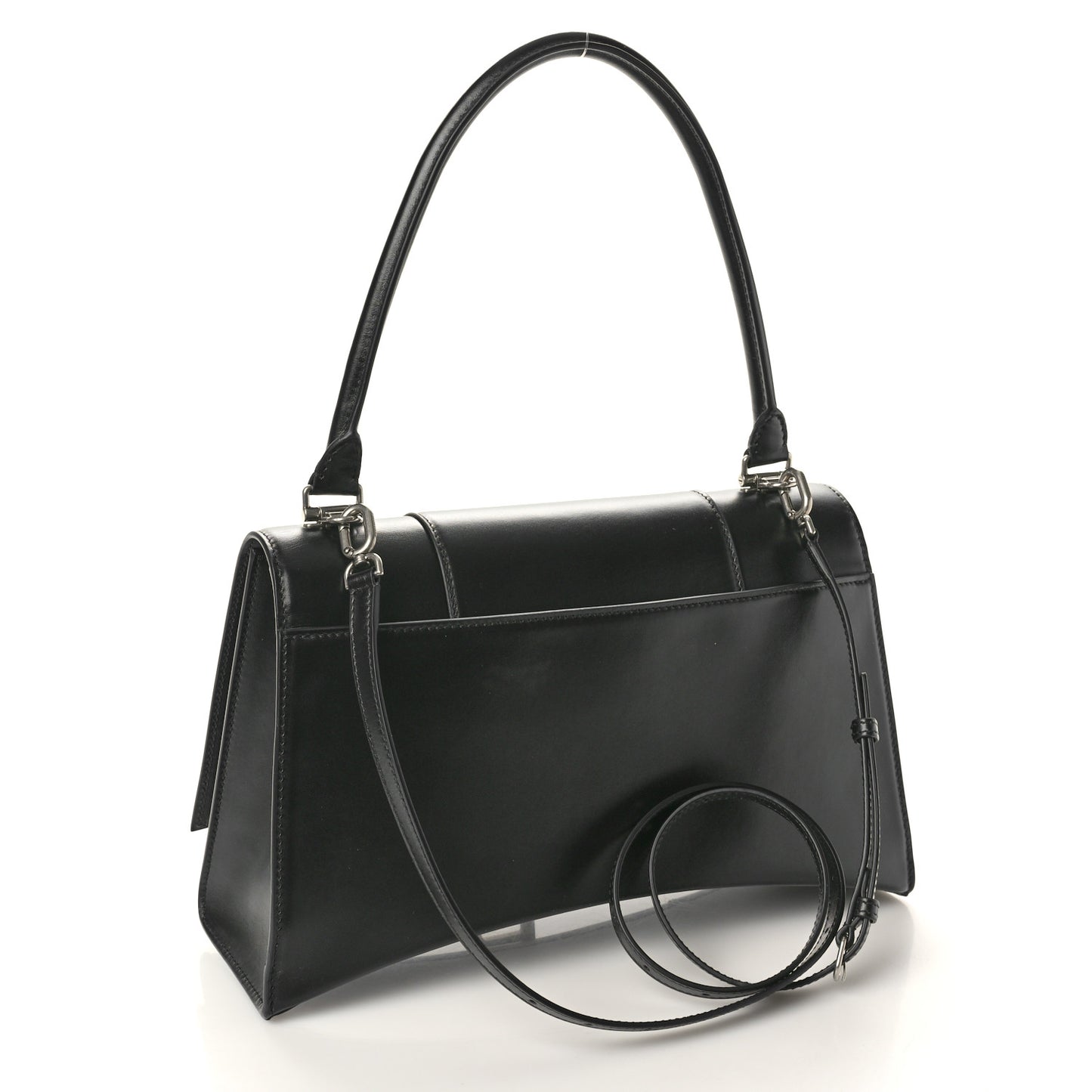 Shiny Box Calfskin Medium Hourglass Hinge Top Handle Bag Black