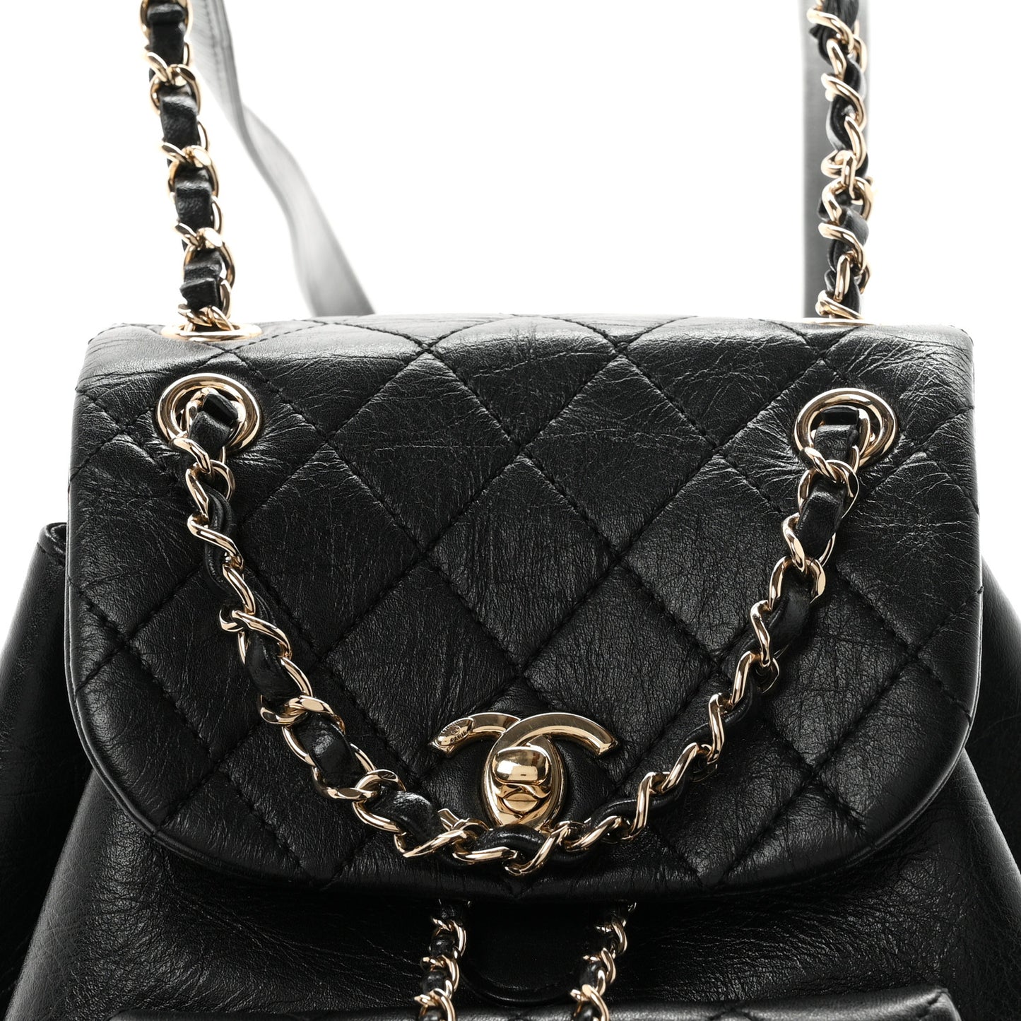 Glazed Aged Calfskin Quilted Small Duma Drawstring Backpack Black