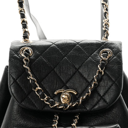Chanel Glazed Aged Calfskin Quilted Small Duma Drawstring Backpack Black 7 of 9