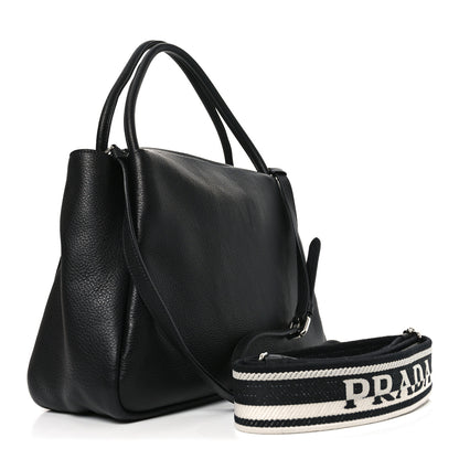 Prada Vitello Daino Soft Medium Zippered Top Handle Bag Black 2 of 8
