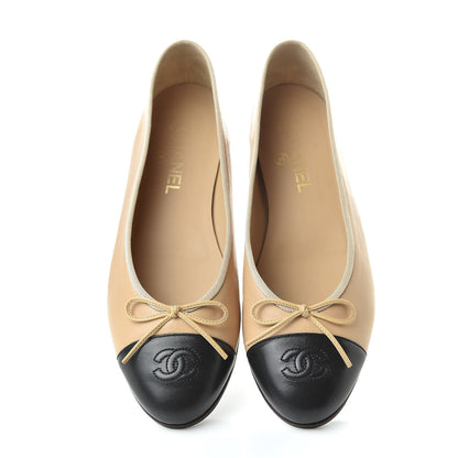 Chanel Lambskin Cap Toe CC Ballerina Flats 40 Beige Black 5 of 15