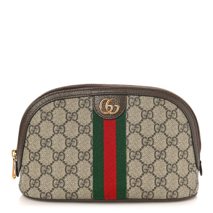 Gucci GG Supreme Monogram Textured Calfskin Web Large Ophidia Cosmetic Case Beige Ebony New Acero 1 of 8