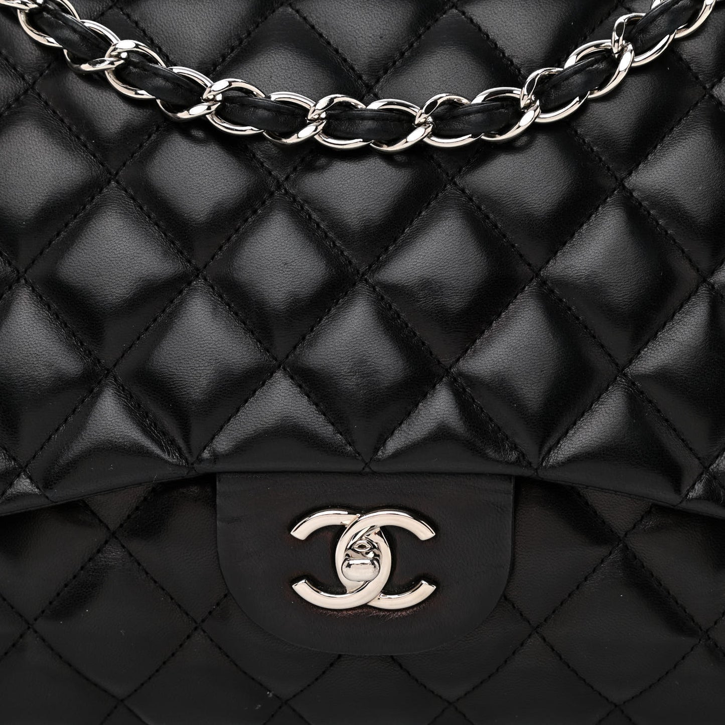 Lambskin Quilted Jumbo Single Flap Black