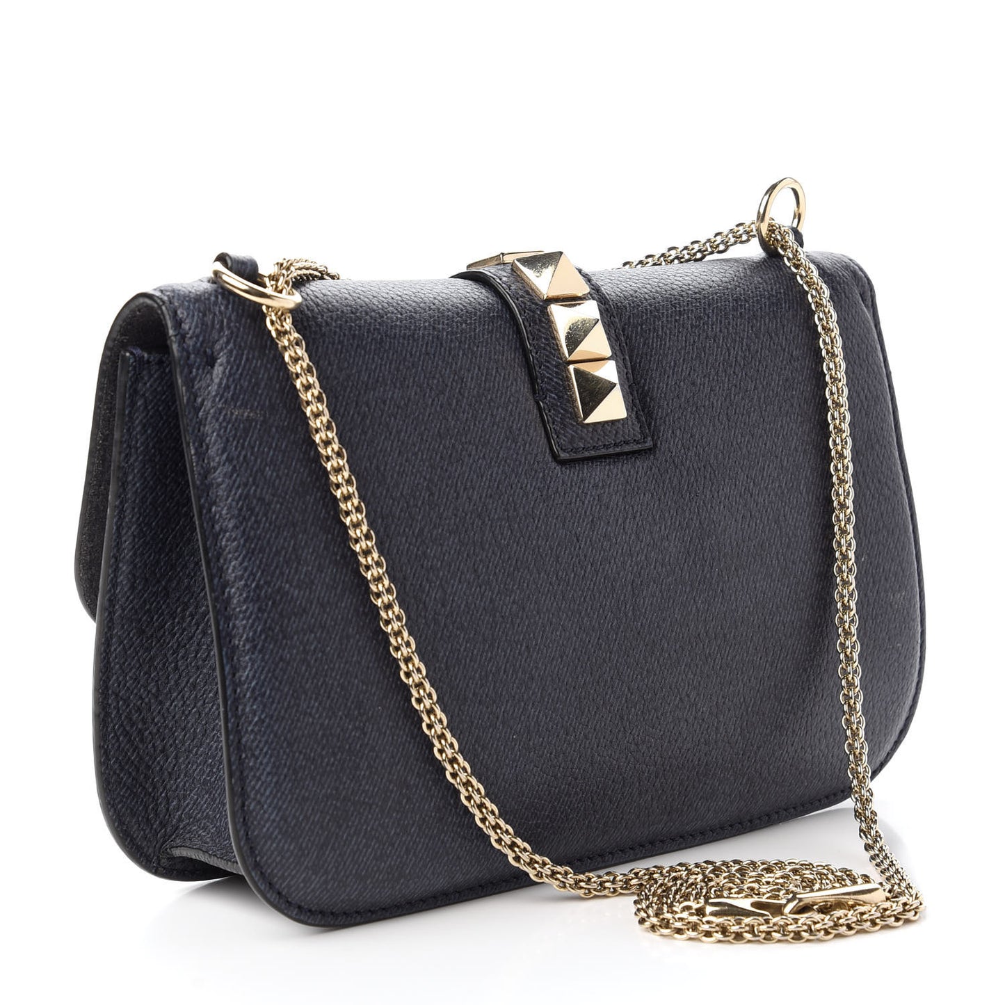 Pebbled Calfskin Medium Glam Lock Rockstud Flap Deep Denim