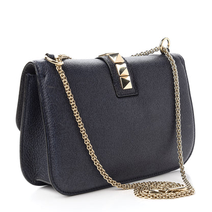 Valentino Garavani Pebbled Calfskin Medium Glam Lock Rockstud Flap Deep Denim 3 of 10