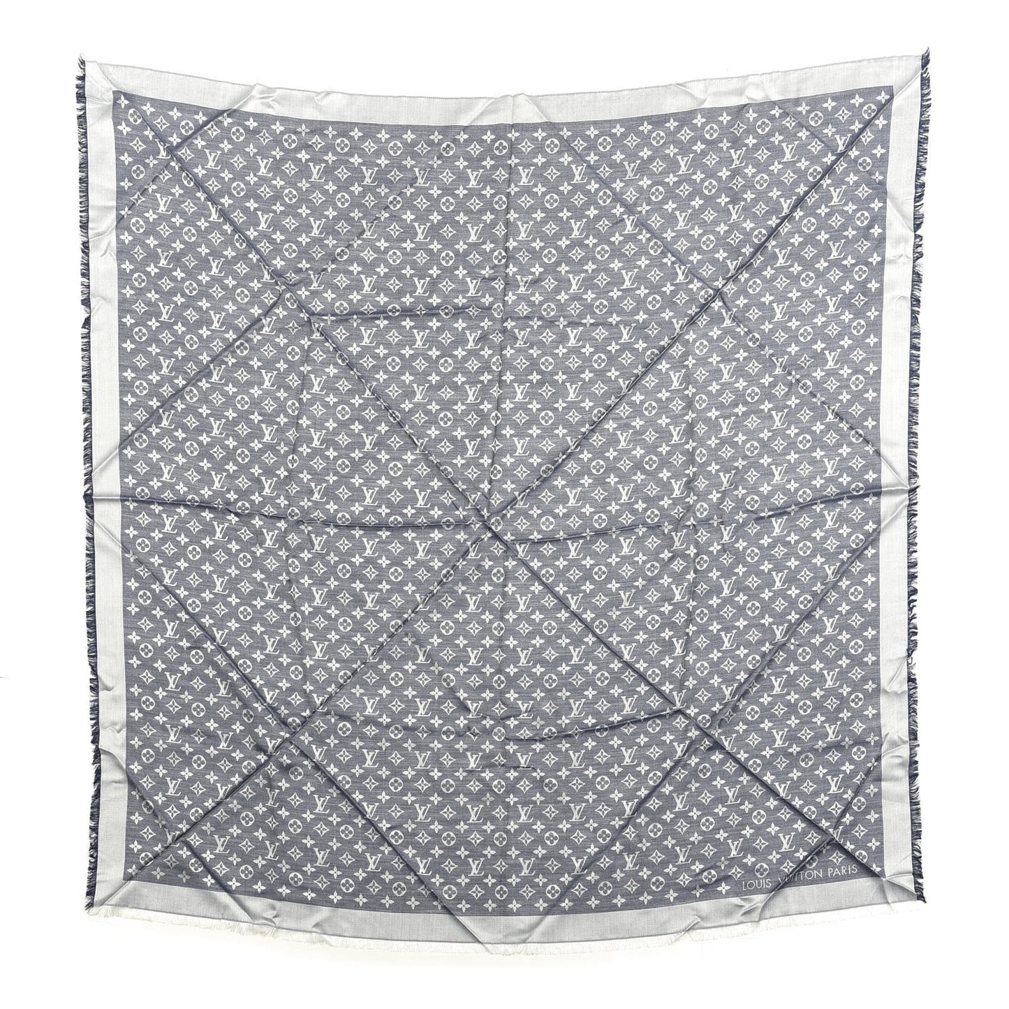 Silk Wool Monogram Denim Shawl Blue