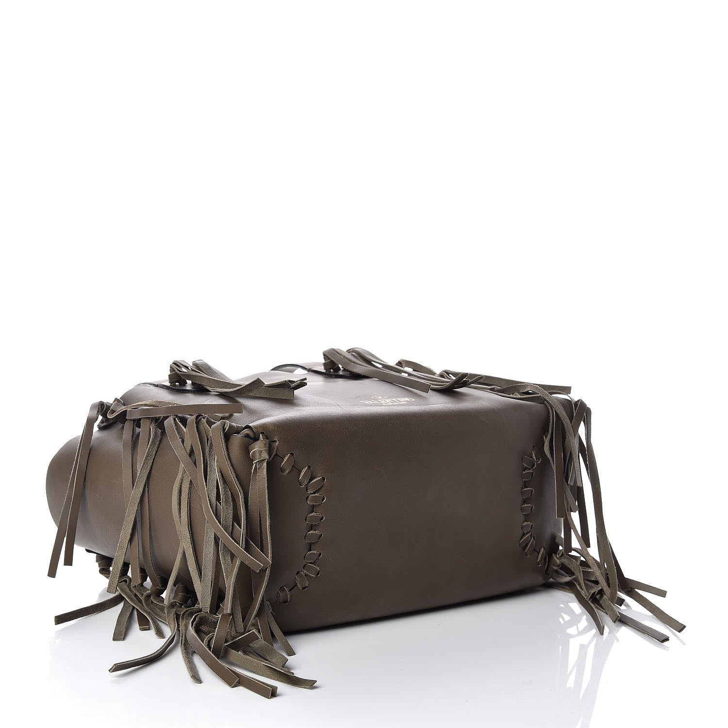 Valentino Garavani Grained Calfskin Small C-Rockee Fringe Tote Army Green 4 of 12
