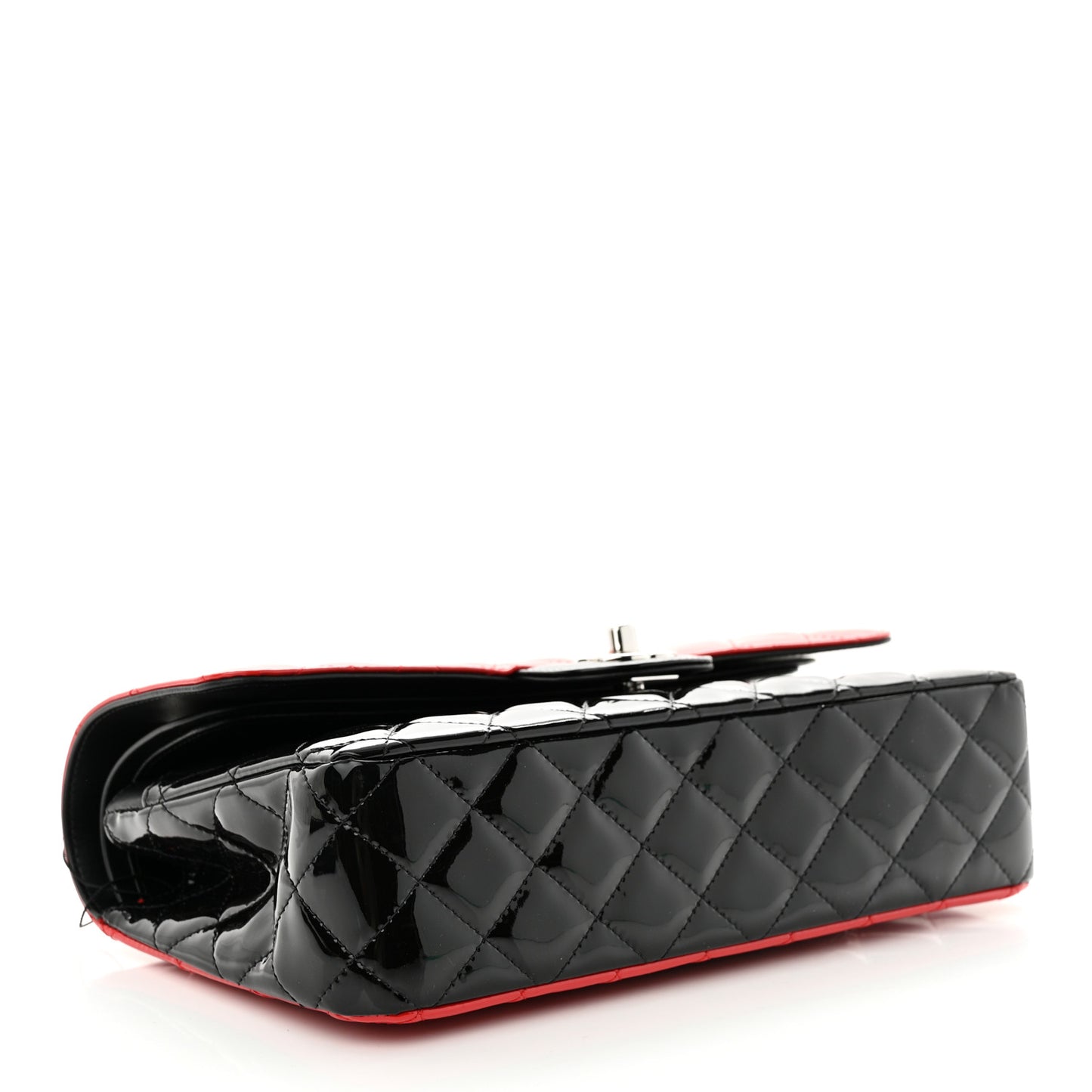 Patent Calfskin Quilted Bi-Color Medium Double Flap Black Red