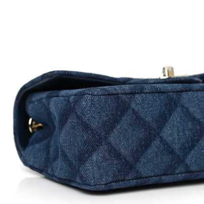 Chanel Printed Denim Quilted Mini Rectangular Flap Dark Blue 9 of 10