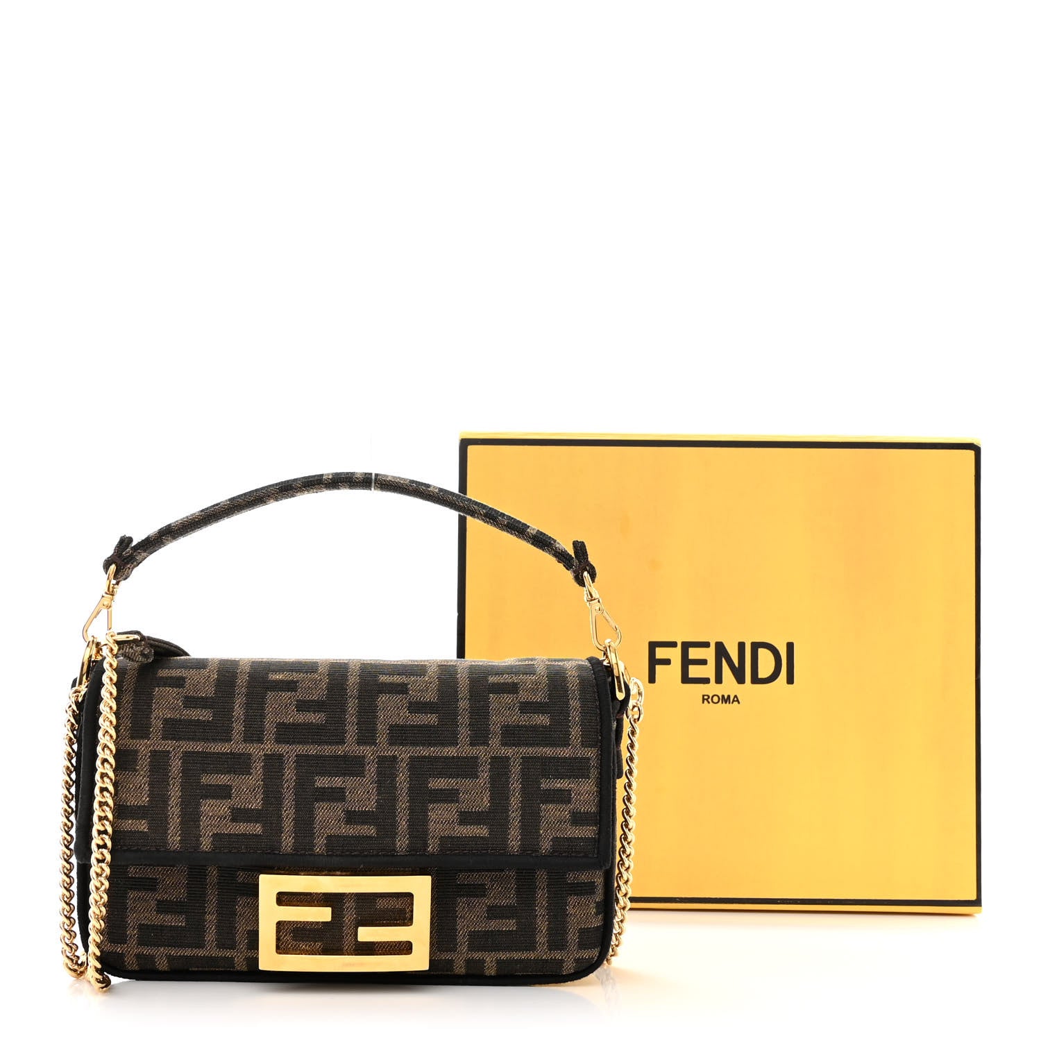 Fendi Fabric Jacquard FF 1974 Mini Baguette Tobacco Moro Black 13 of 13