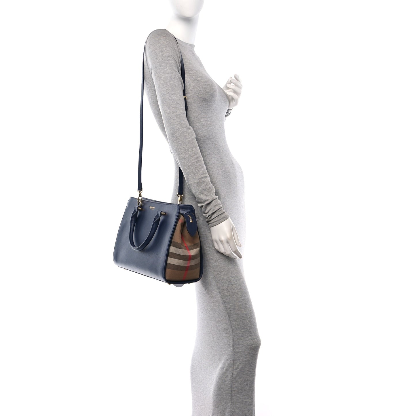 Calfskin Mega Check Banwell Tote Dark Canvas Blue