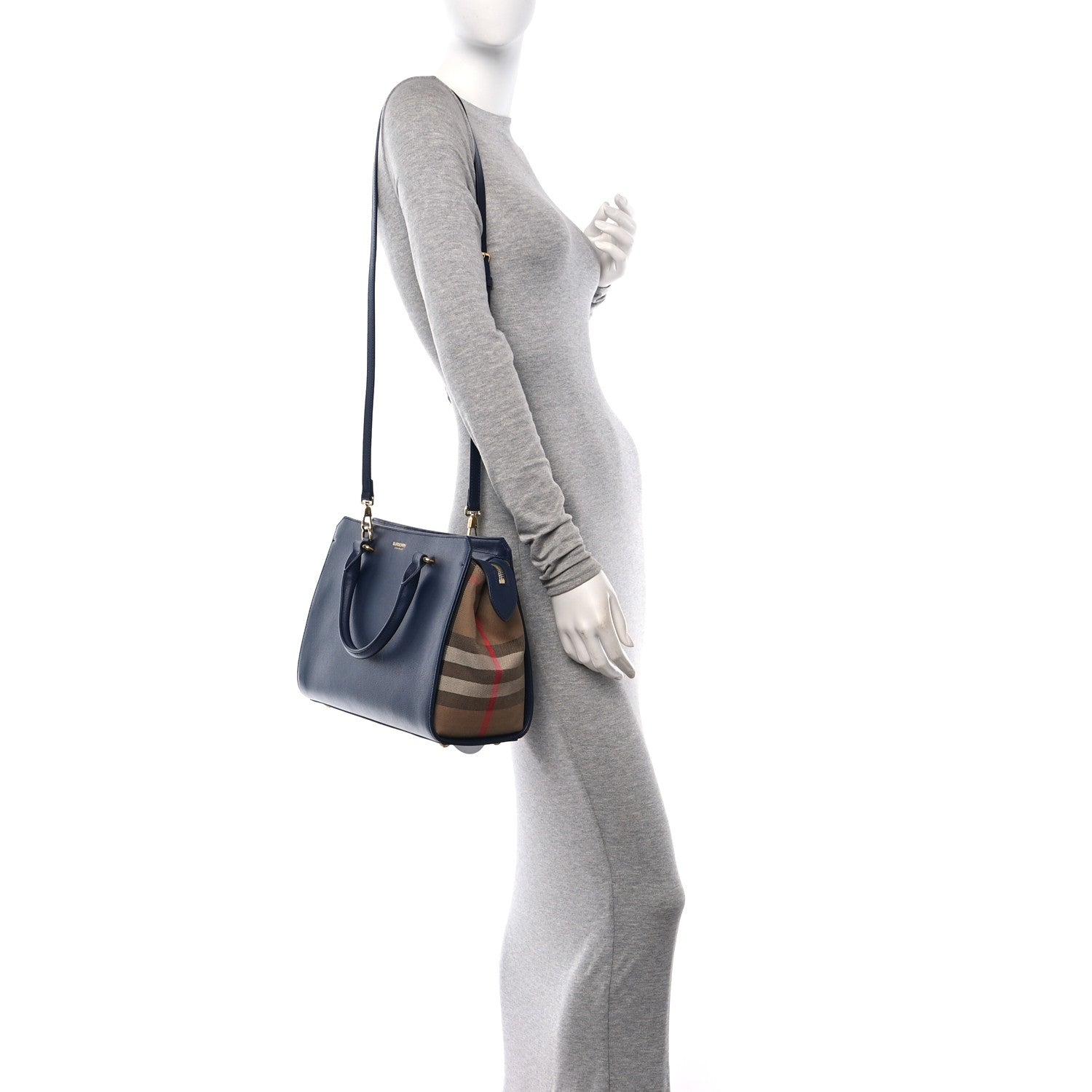 Burberry Calfskin Mega Check Banwell Tote Dark Canvas Blue 2 of 9