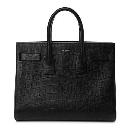 Saint Laurent Calfskin Crocodile Embossed Small Sac de Jour Black 1 of 14