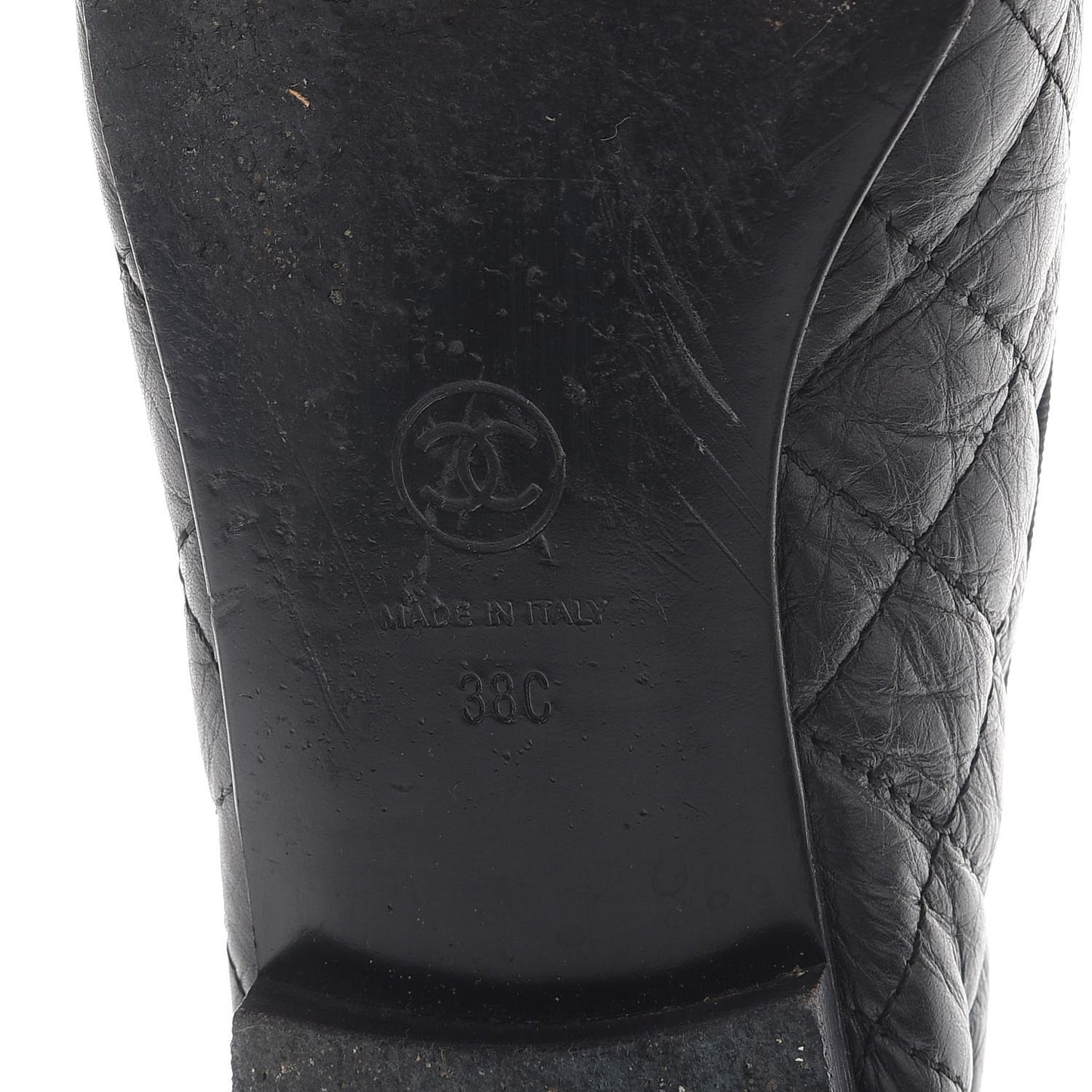 Aged Calfskin Quilted Cap Toe Ballerina Flats 38 Black
