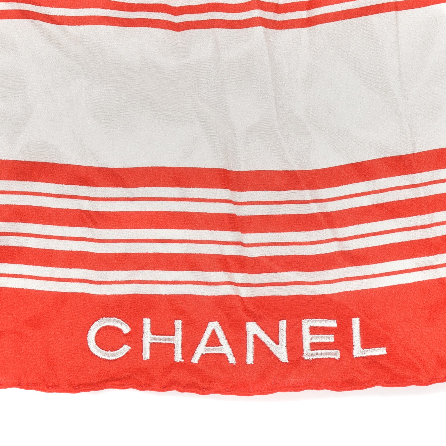 Chanel Silk CC Striped Stole Red White 3 of 4