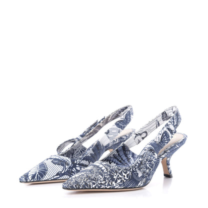 Christian Dior Toile De Jouy Tropicalia Sweet D Slingback Pumps 37 Indigo White 2 of 9