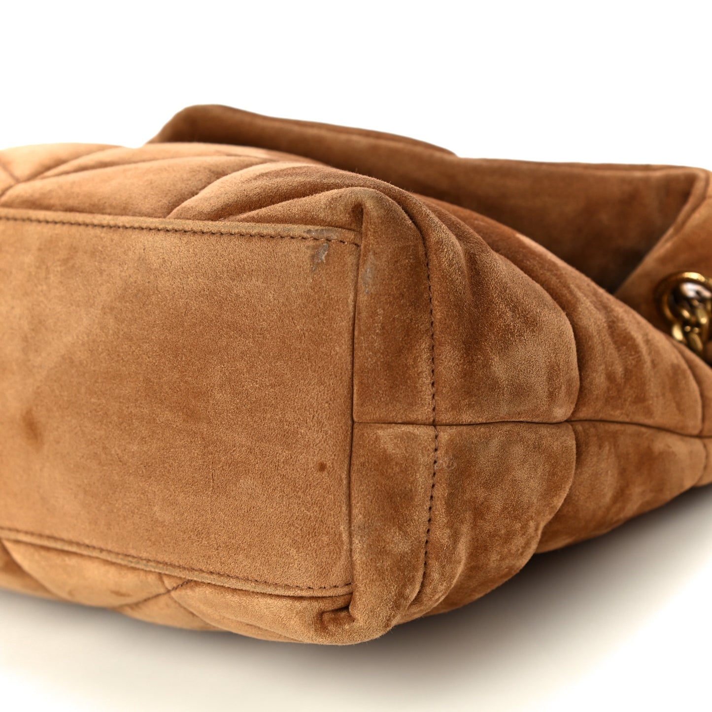 Suede Calfskin Quilted Small Loulou Puffer Monogram Chain Satchel Cinnamon