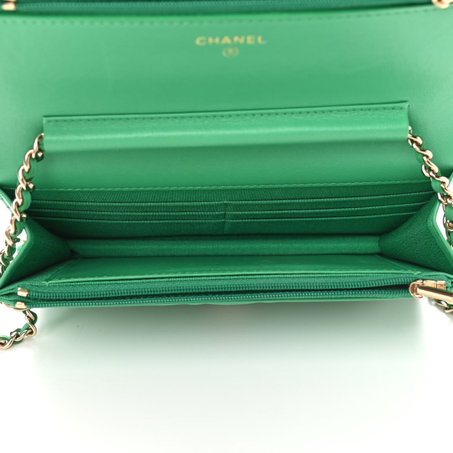 Lambskin Quilted Wallet On Chain WOC Green