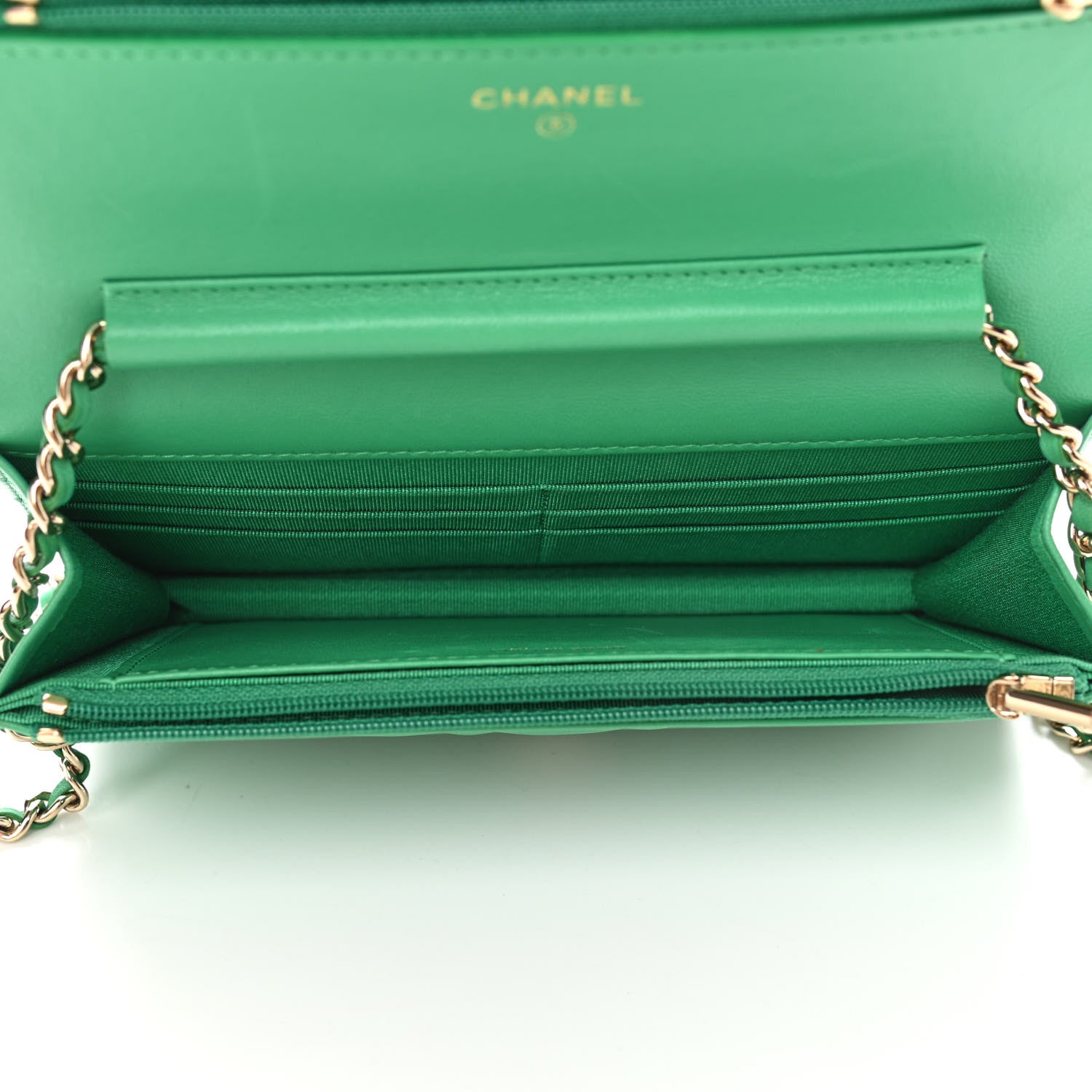 Chanel Lambskin Quilted Wallet On Chain WOC Green 4 of 12