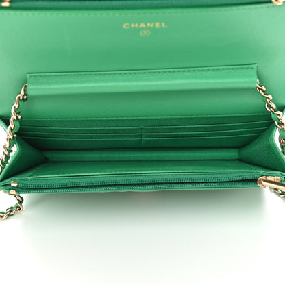 Chanel Lambskin Quilted Wallet On Chain WOC Green 4 of 12