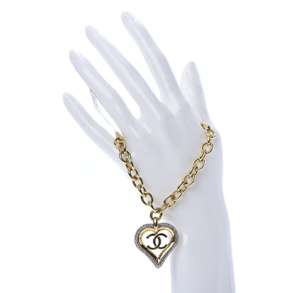 Chanel Crystal Chain Heart Bracelet Gold Pink 2 of 5