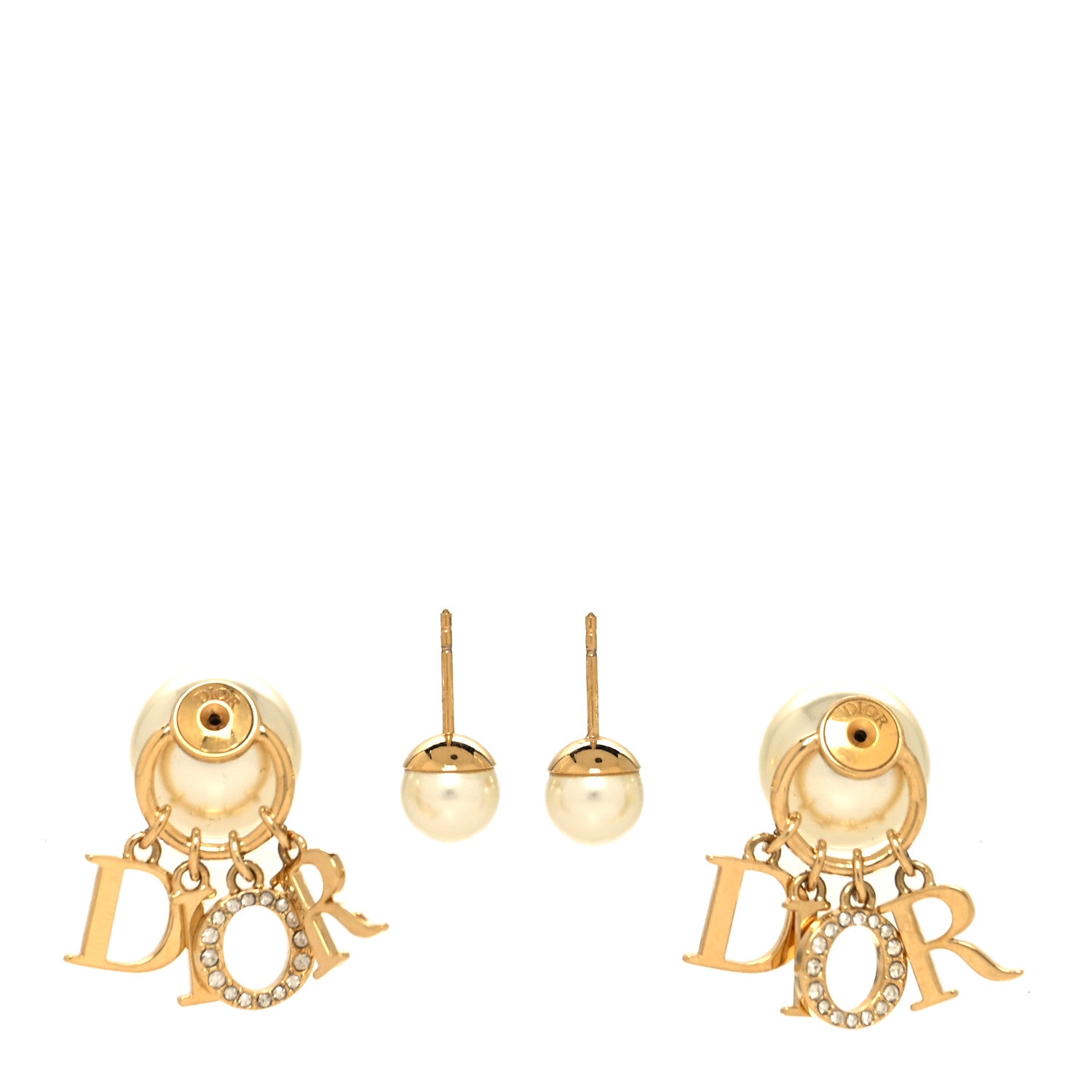 Christian Dior Pearl Crystal Tribal Logo Charms Earrings Gold 3 of 4