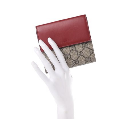 Gucci GG Supreme Monogram Calfskin French Flap Wallet Beige Ebony Hibiscus Red New Rosette 2 of 9