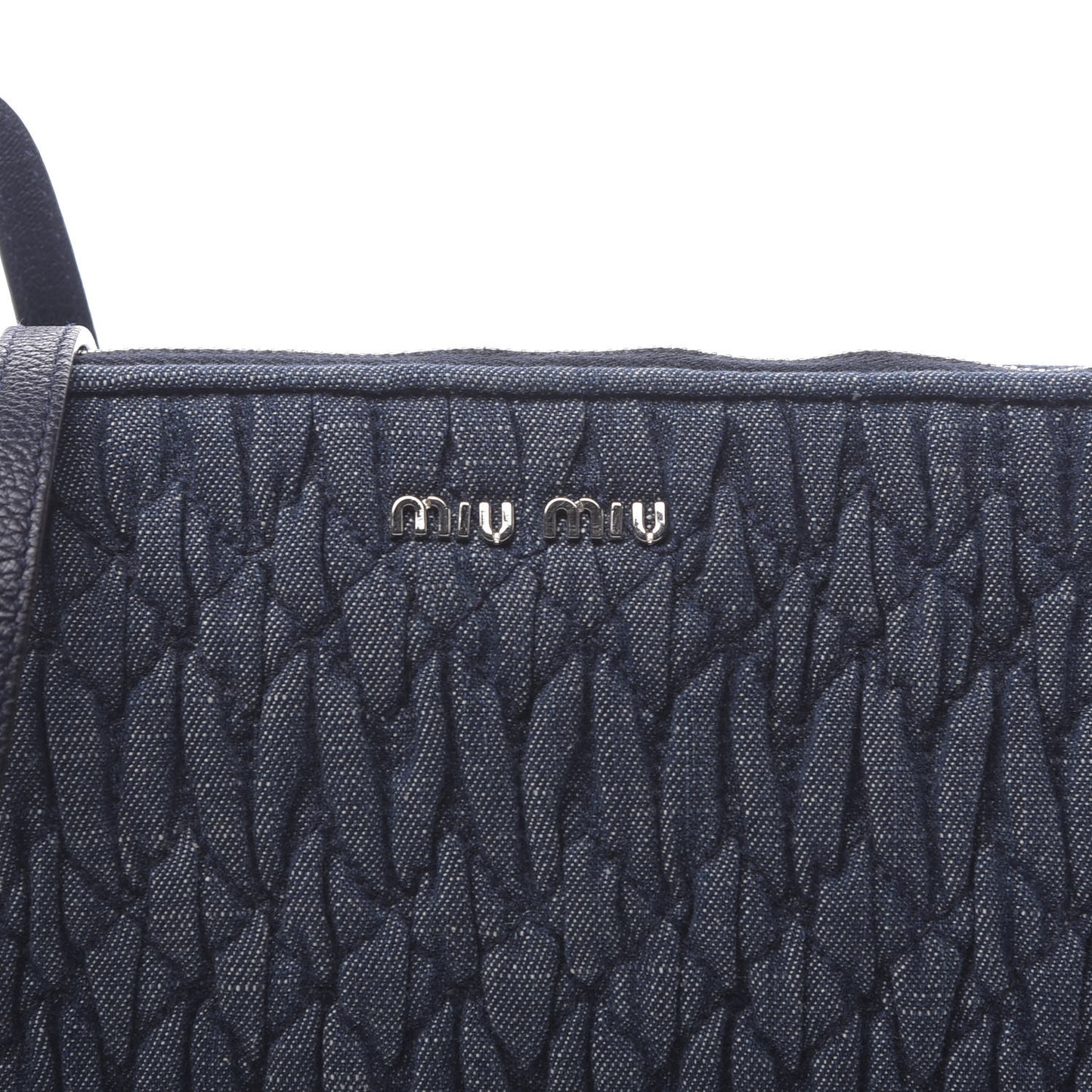 Denim Matelasse Crystal Chain Crossbody Bag Blue