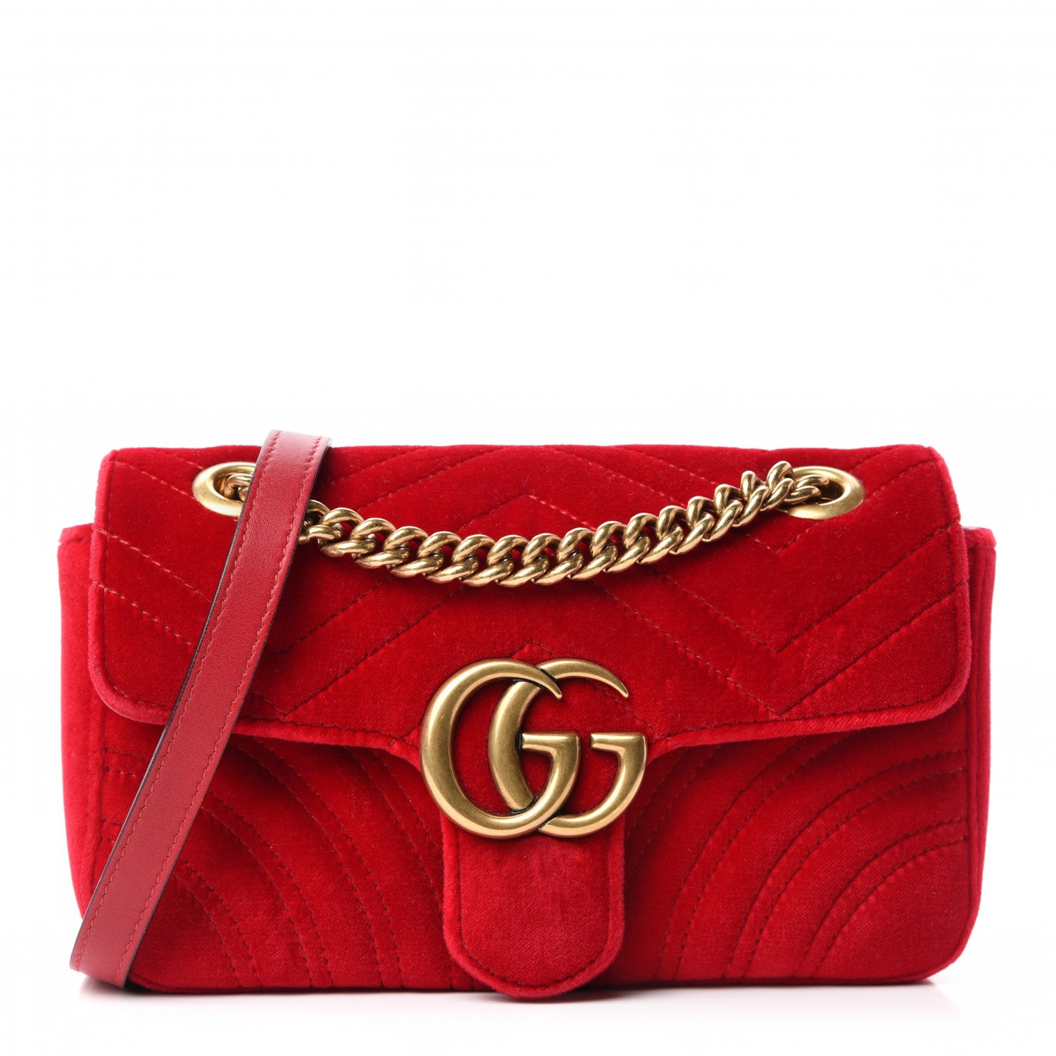 Gucci Velvet Matelasse Mini GG Marmont Shoulder Bag Hibiscus Red 1 of 10